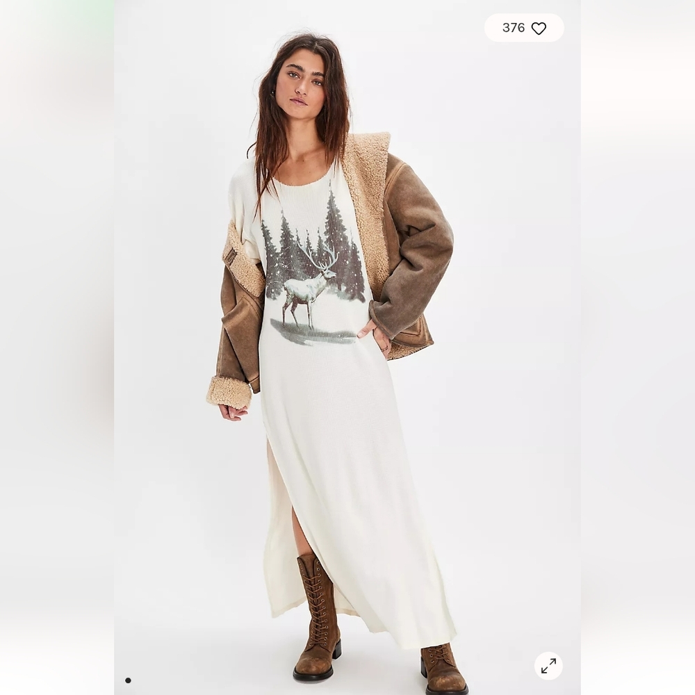 Free People X Vintage Souls Deer Maxi Tee NWT in poly XL